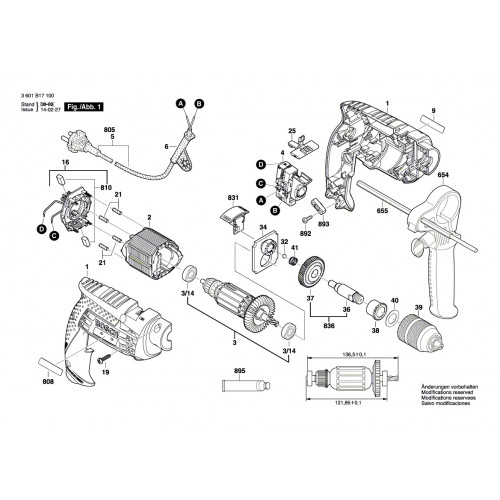 Запчасти для дрели Bosch GSB 13RE (3601B17100)